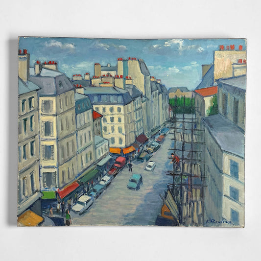 Vintage Scenic Oil Painting of Rue de Montmartre