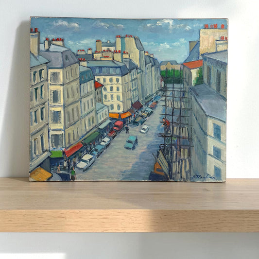 Vintage Scenic Oil Painting of Rue de Montmartre