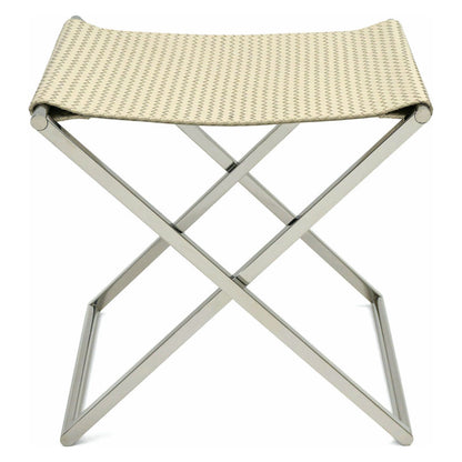 Chrome and Woven Leather Folding Luggage Rack or Seat