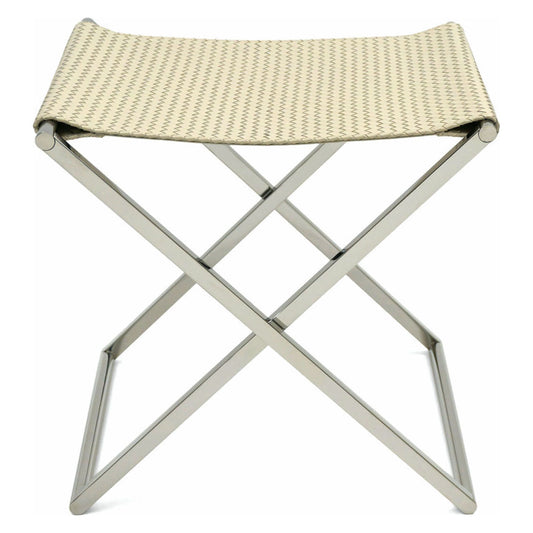 Chrome and Woven Leather Folding Luggage Rack or Seat
