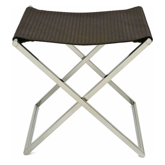 Chrome and Woven Leather Folding Luggage Rack or Seat