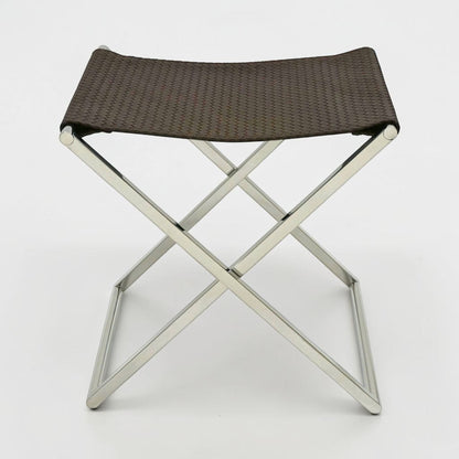 Chrome and Woven Leather Folding Luggage Rack or Seat