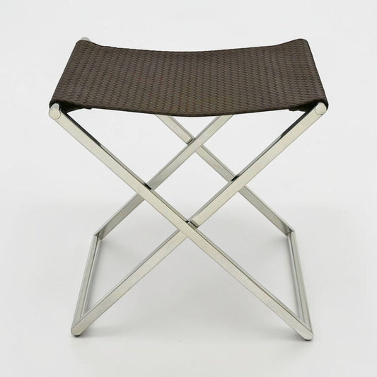 Chrome and Woven Leather Folding Luggage Rack or Seat