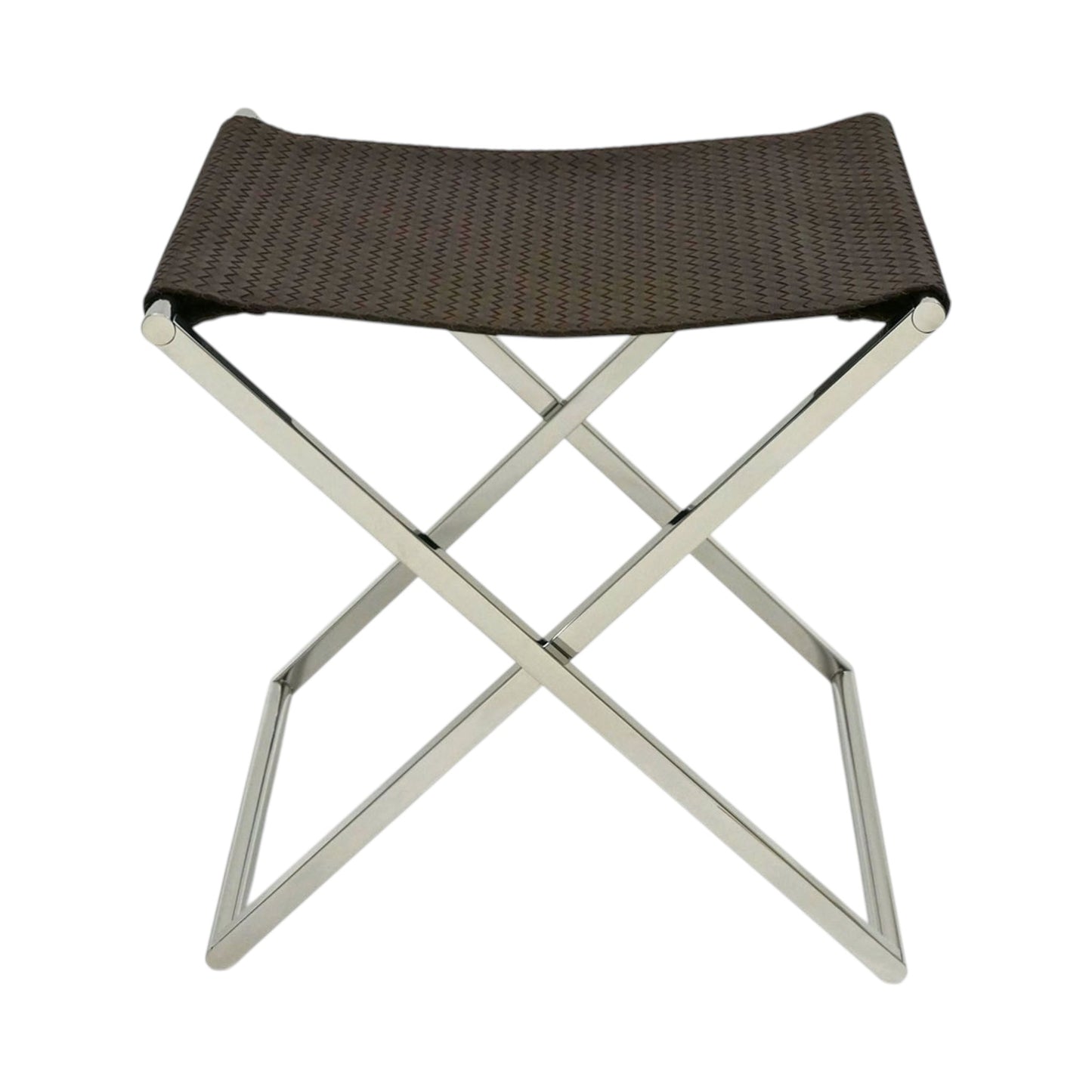 Chrome and Woven Leather Folding Luggage Rack or Seat