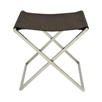 Chrome and Woven Leather Folding Luggage Rack or Seat