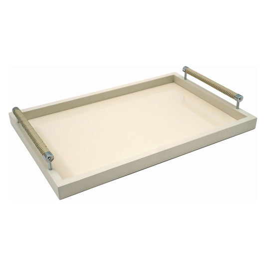Ivory Lacquered Tray with Chrome and Woven Leather Handles