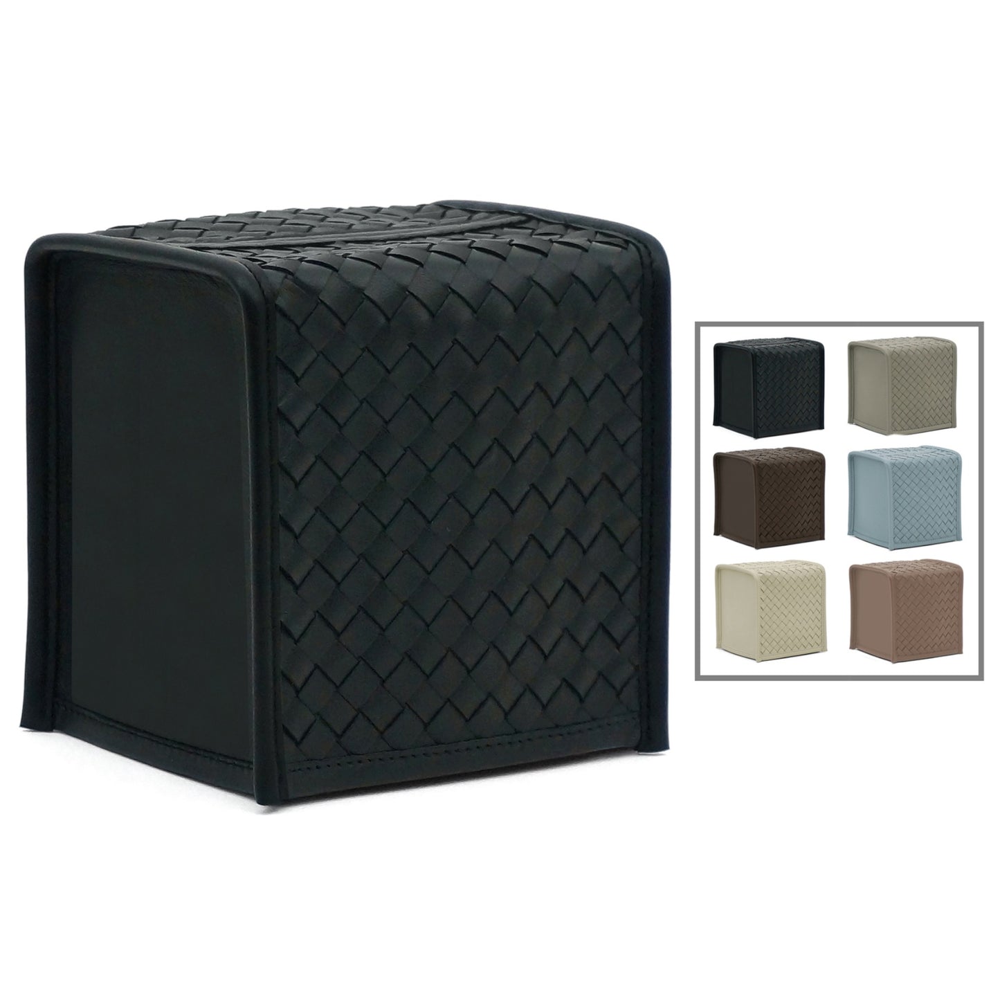 Woven Leather Tissue Box Cover - Black