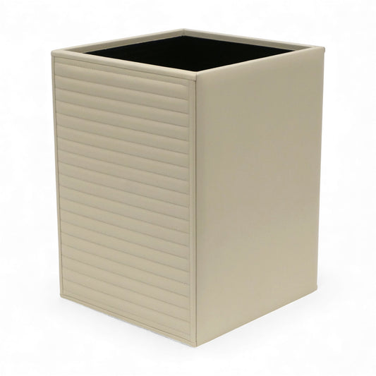 Ribbed Ivory Leather Waste Basket