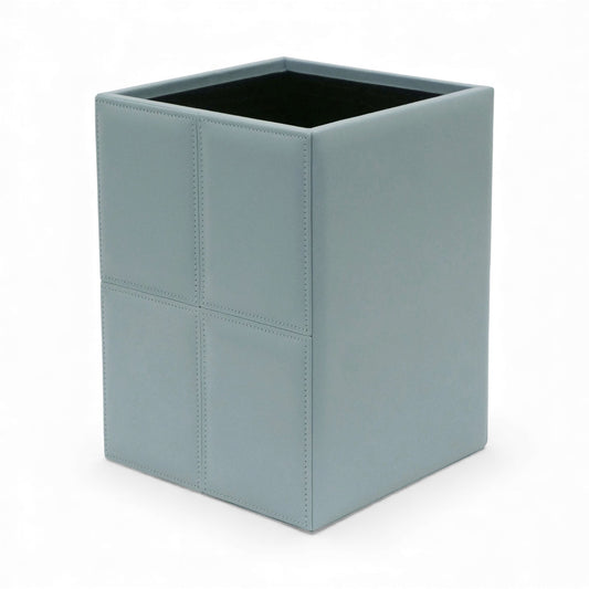 Light Blue Stitched Leather Waste Basket