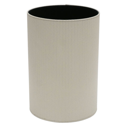 Cream Woven Leather Waste Paper Basket