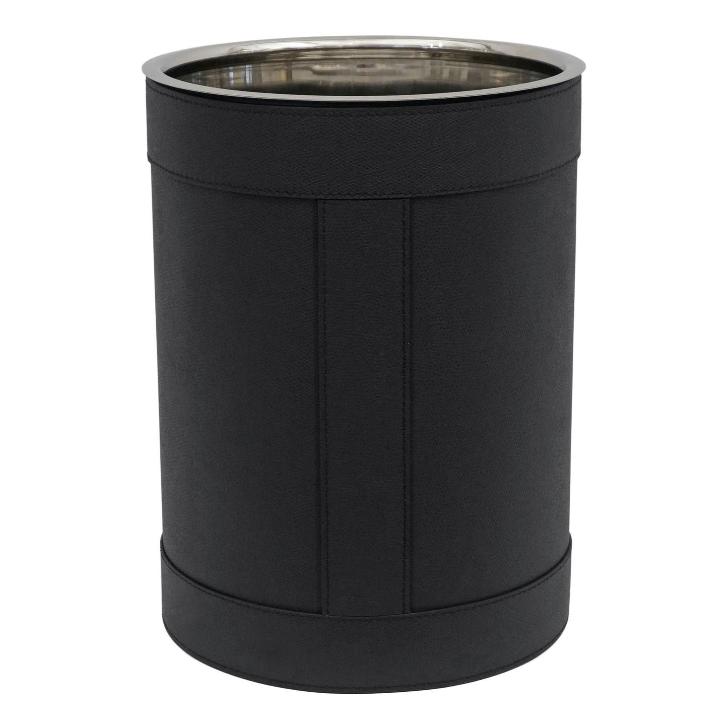 Black Stitched Leather Waste Paper Basket