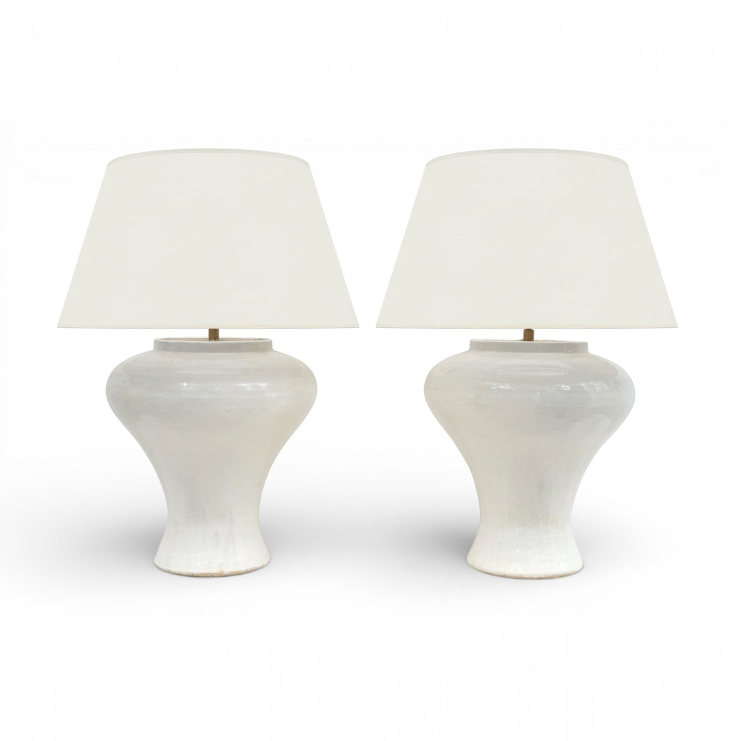 Pair of Large White Stoneware Table Lamps