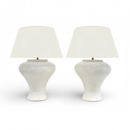 Pair of Large White Stoneware Table Lamps
