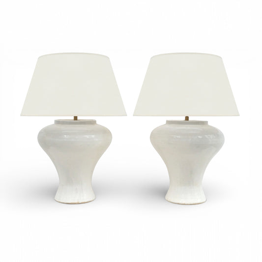 Pair of Large White Stoneware Table Lamps