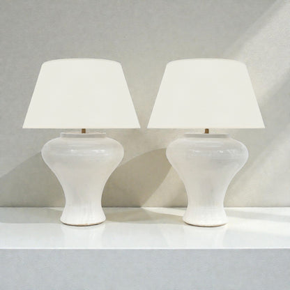 Pair of Large White Stoneware Table Lamps