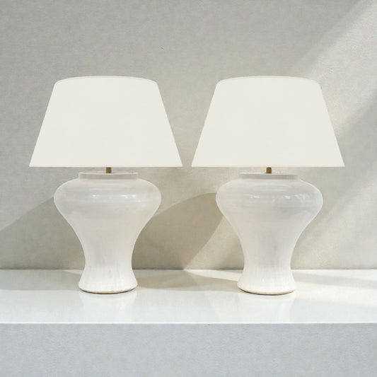 Pair of Large White Stoneware Table Lamps