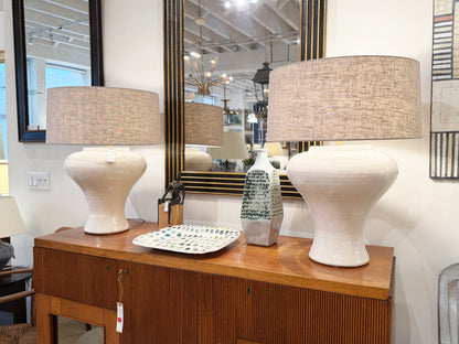 Pair of Large White Stoneware Table Lamps
