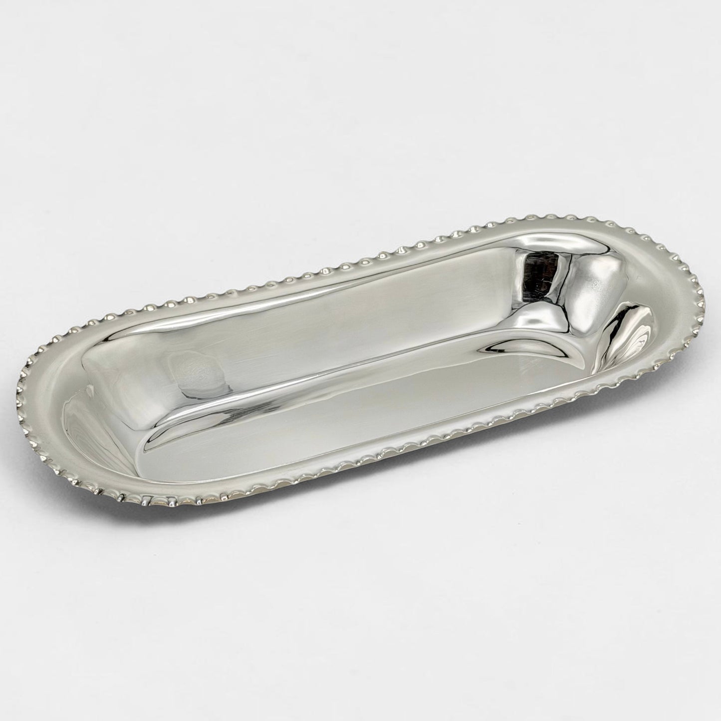 Oblong Silver Plate Bowl with Ruffled Edge