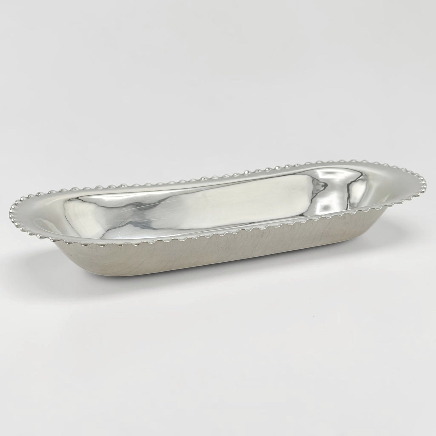 Oblong Silver Plate Bowl with Ruffled Edge