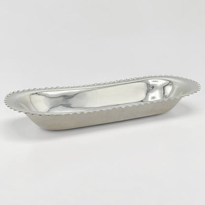 Oblong Silver Plate Bowl with Ruffled Edge