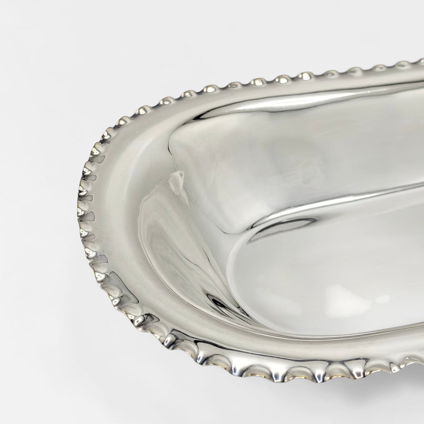 Oblong Silver Plate Bowl with Ruffled Edge