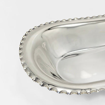 Oblong Silver Plate Bowl with Ruffled Edge