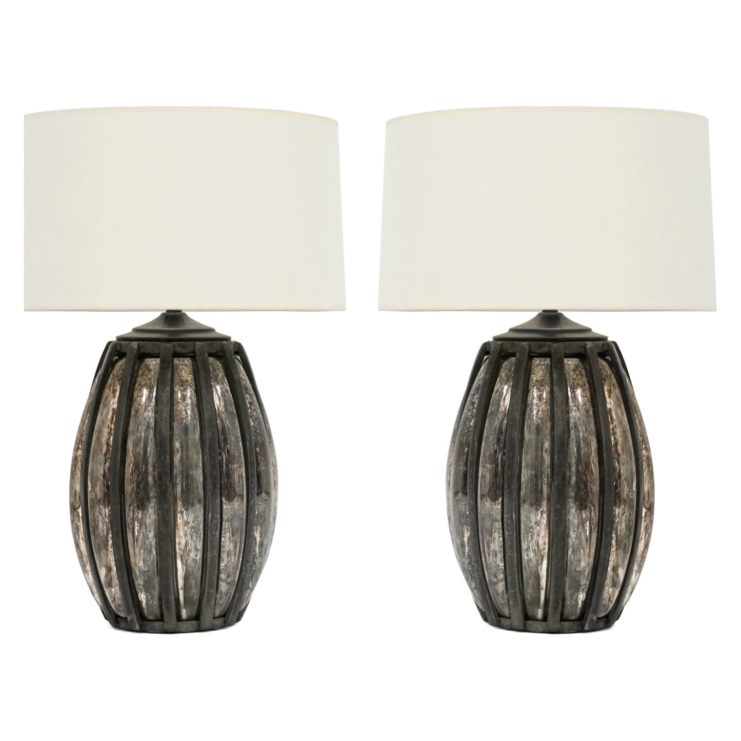 Pair of Steel and Mirrored Glass Table Lamps