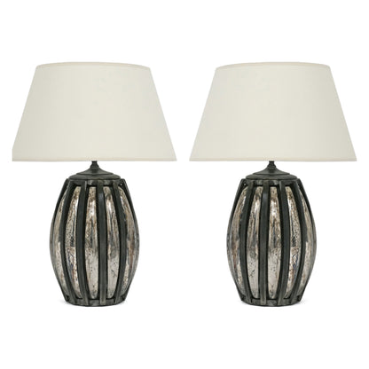 Pair of Steel and Mirrored Glass Table Lamps