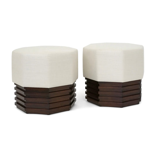Pair of Octagonal Upholstered Stools
