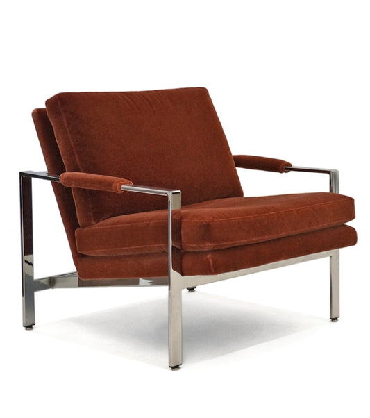Chrome Milo Baughman Upholstered Armchair