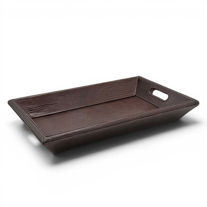 Dark Brown Stitched Leather Dresser Tray