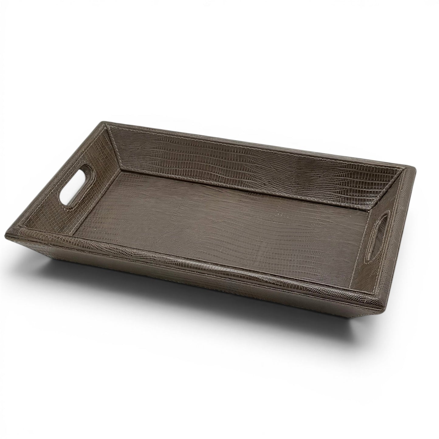 Ash Brown Stitched Leather Dresser Tray
