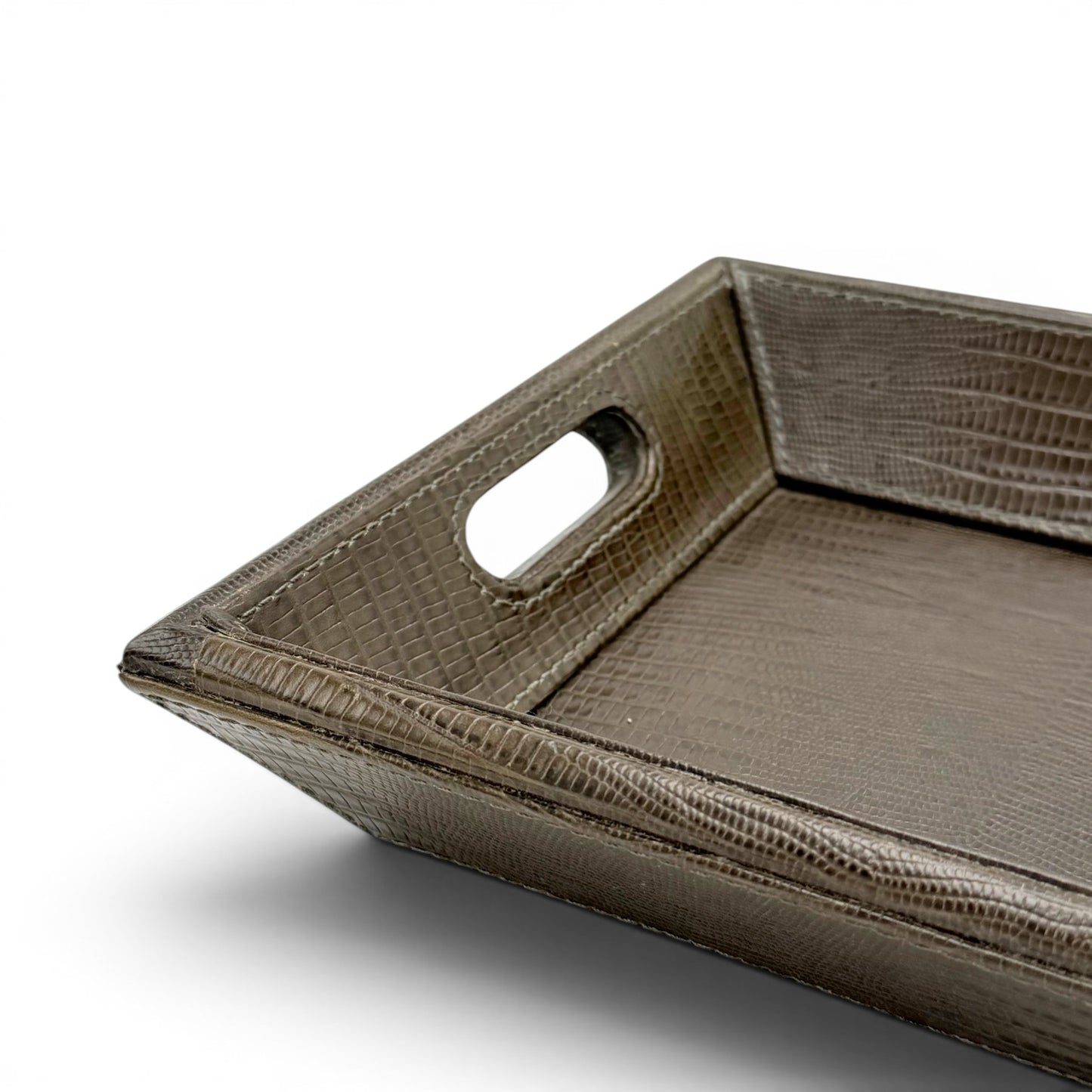 Ash Brown Stitched Leather Dresser Tray