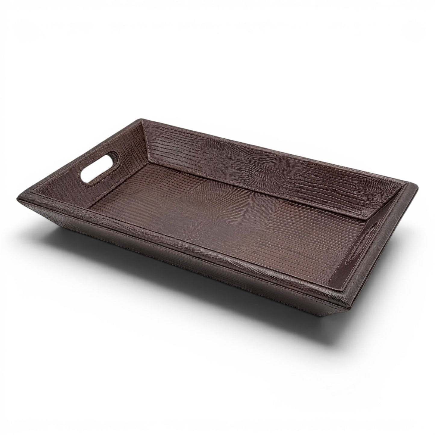 Dark Brown Stitched Leather Dresser Tray