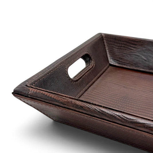 Dark Brown Stitched Leather Dresser Tray