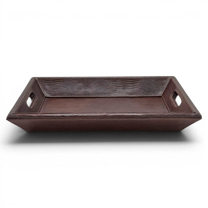 Dark Brown Stitched Leather Dresser Tray