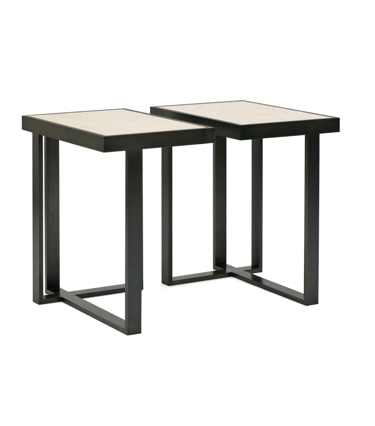 Rectangular Iron and Travertine Asymmetrical Drinks Table