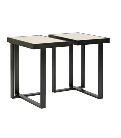 Rectangular Iron and Travertine Asymmetrical Drinks Table