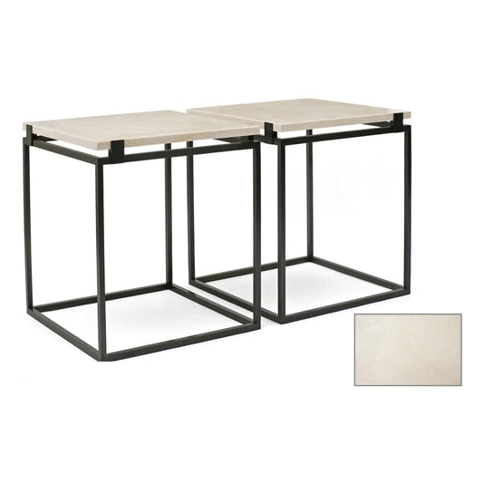 Pair of Square Iron Side Tables with Creme Marfil Tops