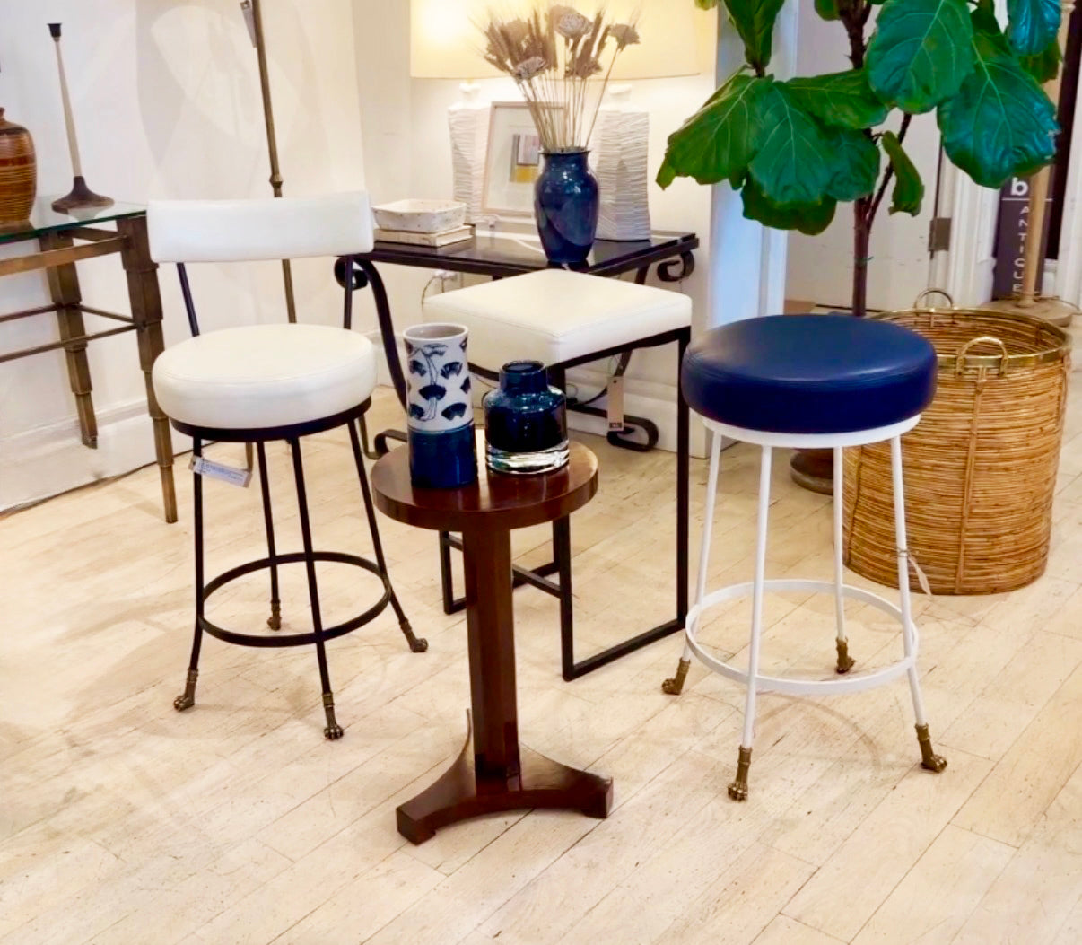 Counter Height Cast Bronze and Black Iron Barstool