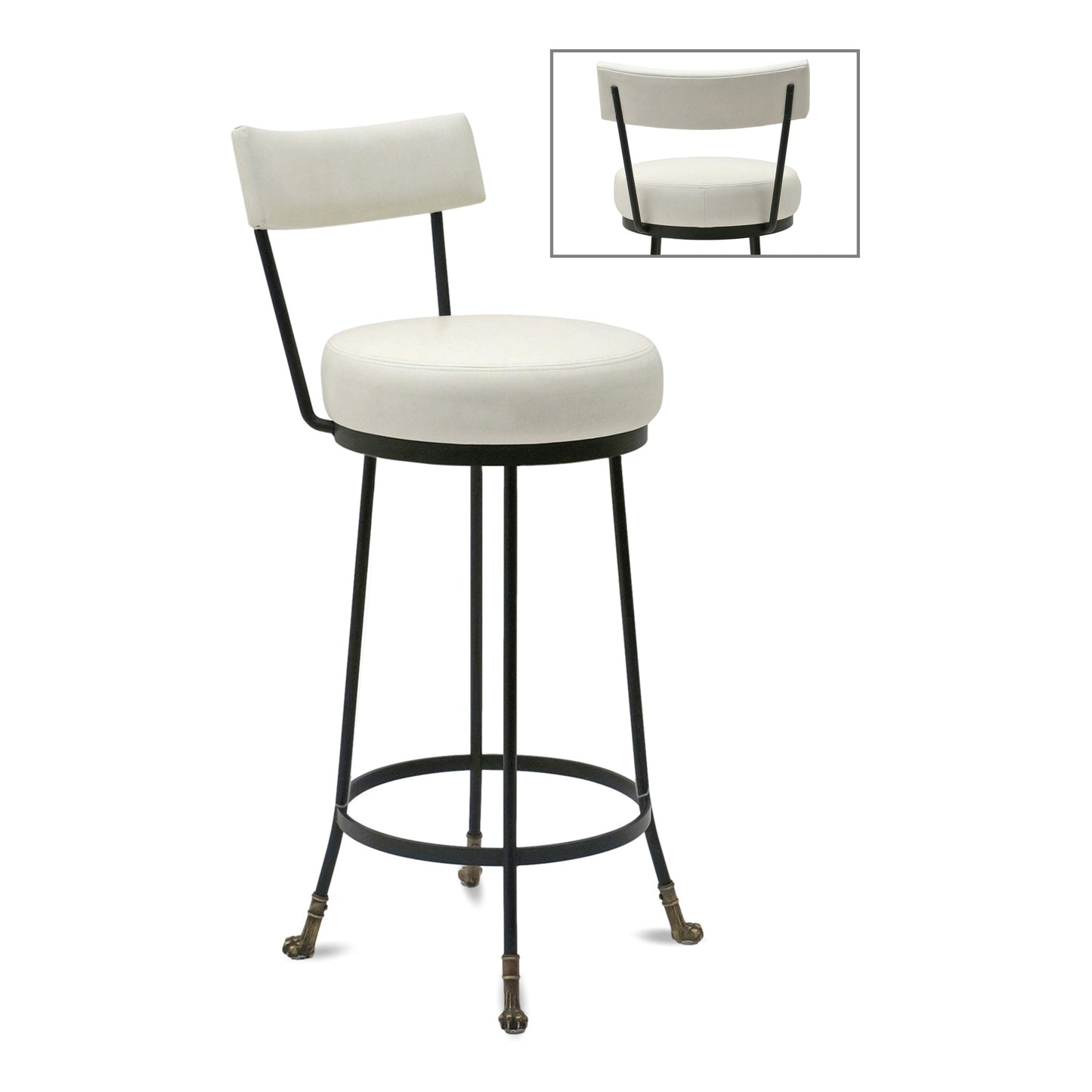 Bar Height Cast Bronze and Black Iron Barstool with Back