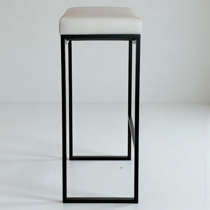 Black Metal Bar Stool With Upholstered Seat