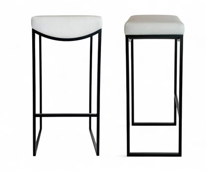 Black Metal Bar Stool With Upholstered Seat