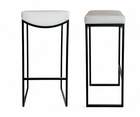 Black Metal Bar Stool With Upholstered Seat