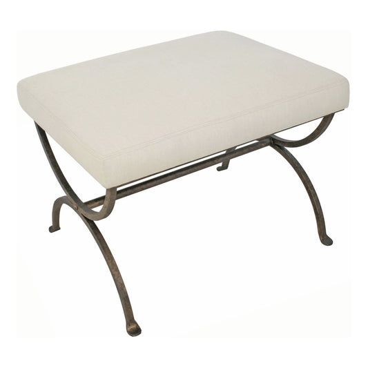 Curule Form Iron Bench with Upholstered Seat