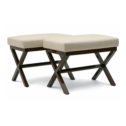 Custom X-Form Walnut Benches with Upholstered Seats