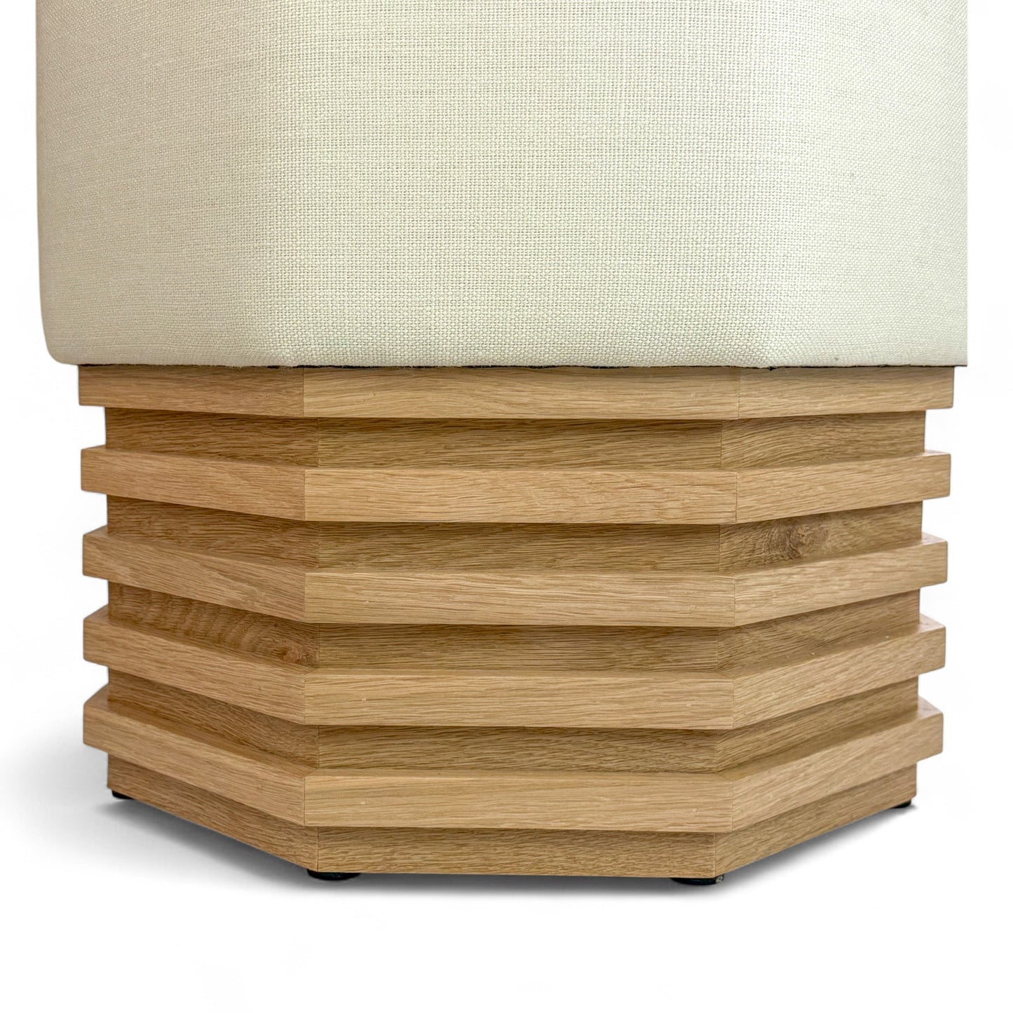 Pair of Octagonal Upholstered Light Oak Stools