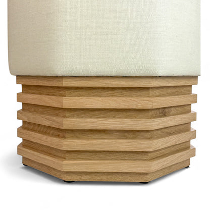 Pair of Octagonal Upholstered Light Oak Stools