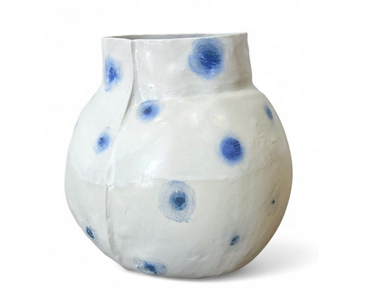Bulbous Porcelain Vase with Blue Spots