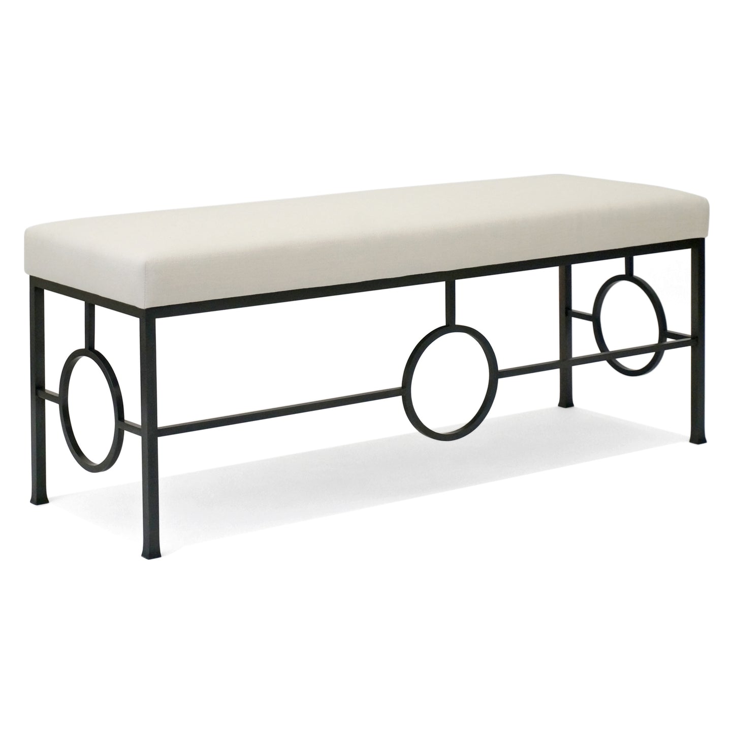 Black Iron Bench With Upholstered Seat
